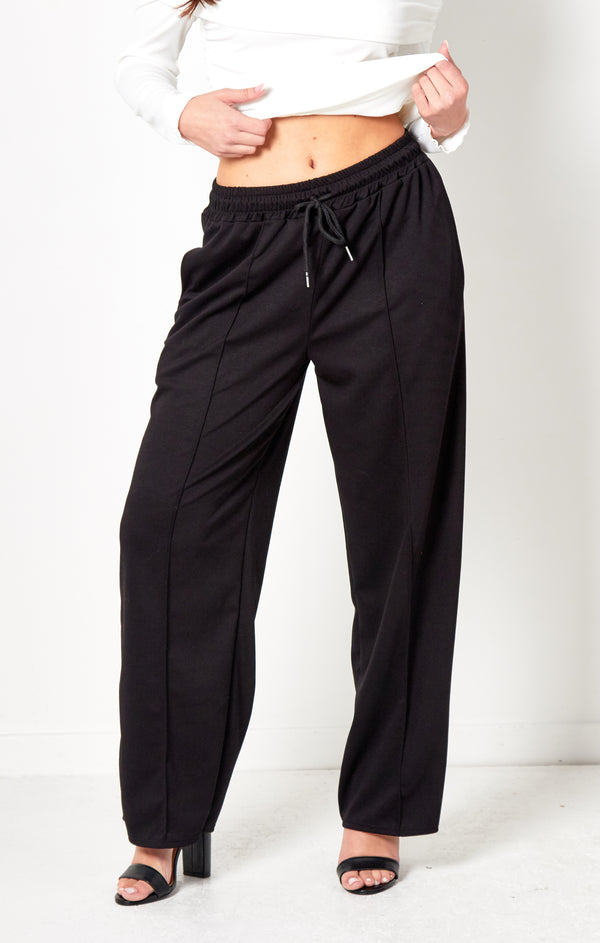 Femme Luxe Black Waistband Open Hem Oversized Joggers - Raya