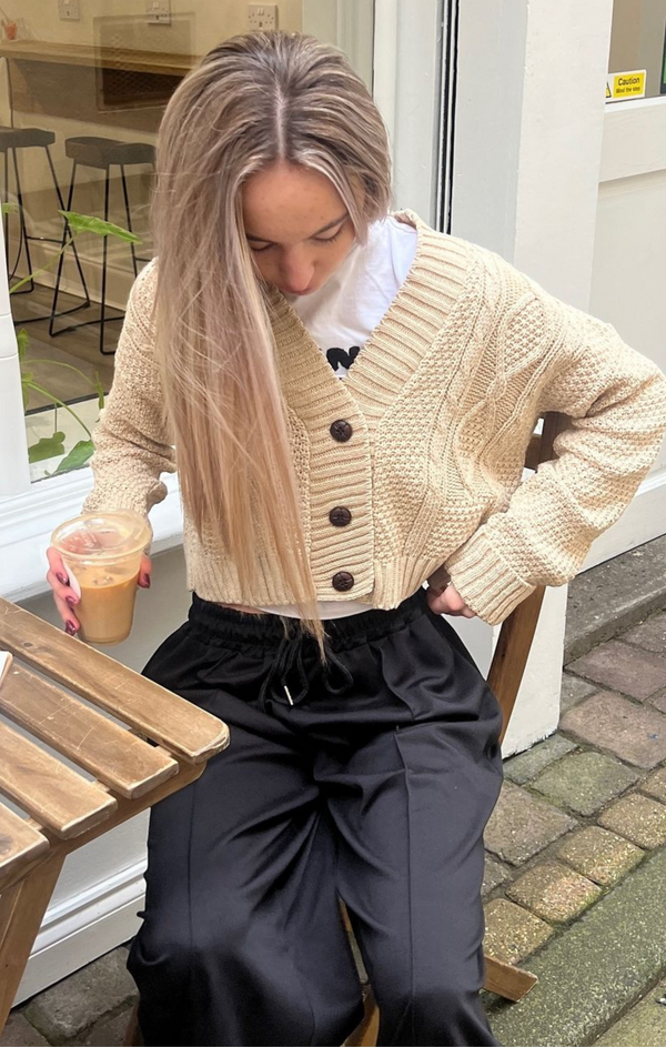 femme luxe Black Waistband Open Hem Oversized Joggers - Raya