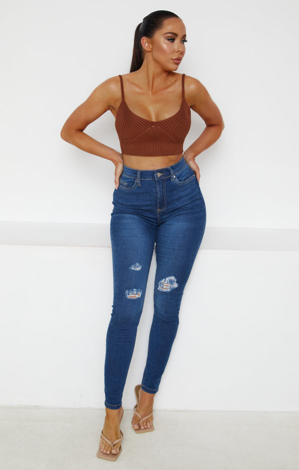 Femme Luxe Blue Mid Wash High Waisted Distressed Skinny Jeans - Macy