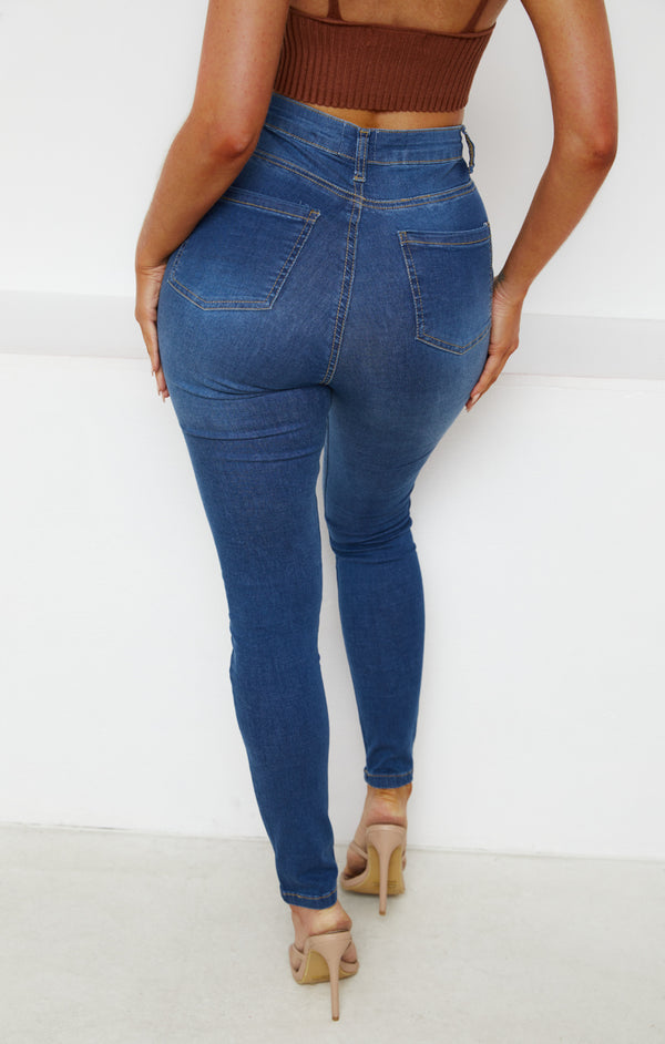 Femme Luxe Blue Mid Wash High Waisted Distressed Skinny Jeans - Macy