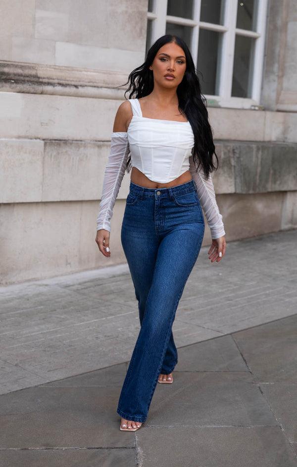 Femme Luxe Blue Mid Wash High Waisted Flare Leg Jeans- Annabelle