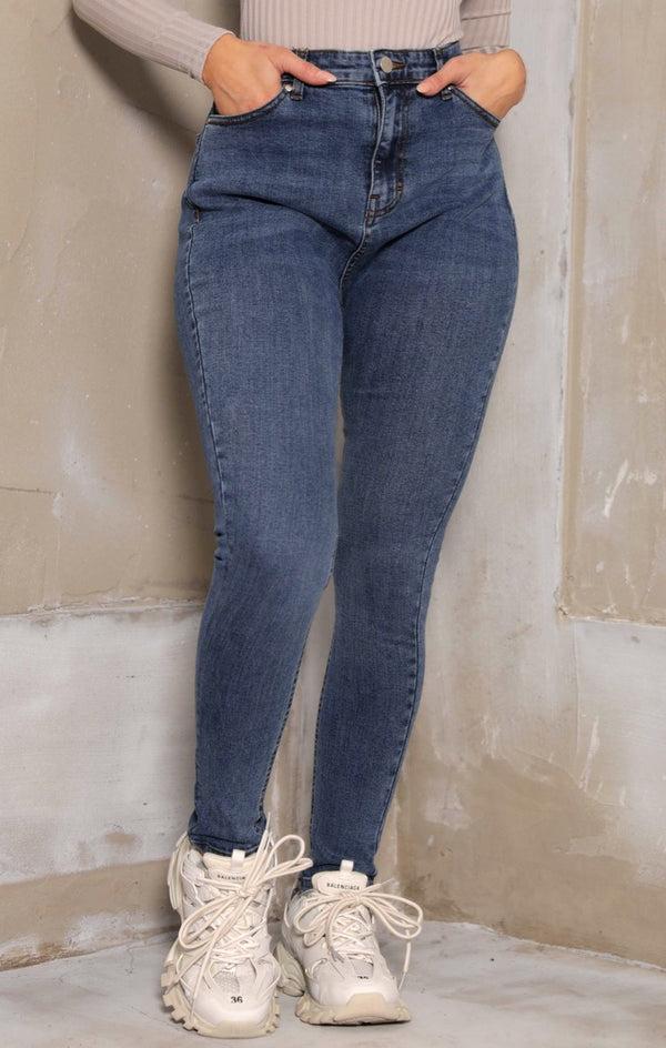 Femme Luxe Blue Mid Wash High Waisted Skinny Jeans - Tabatha