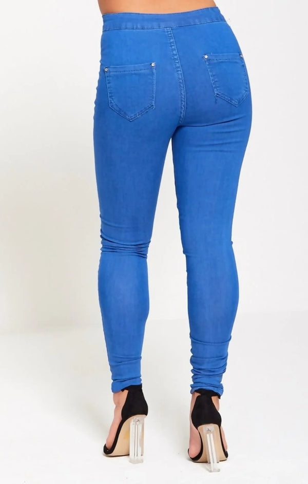 Femme Luxe Blue Ripped Extreme Distressed High Waisted Disco Skinny Jeans - Nayelith