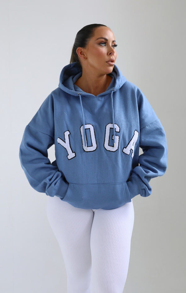 femme luxe Blue Yoga Slogan Oversized Hoodie - Laverne