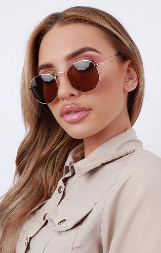 femme luxe Brown Oversized Thin Rim Sunglasses - Ruby