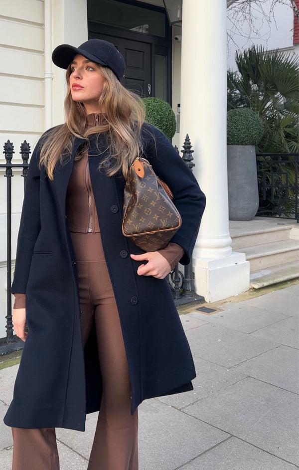 Femme Luxe Brown Premium Ribbed Jersey Flared Trouser - Perla