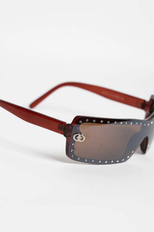 Femme Luxe Brown Rhinestone Square Frame Sunglasses - Elisa