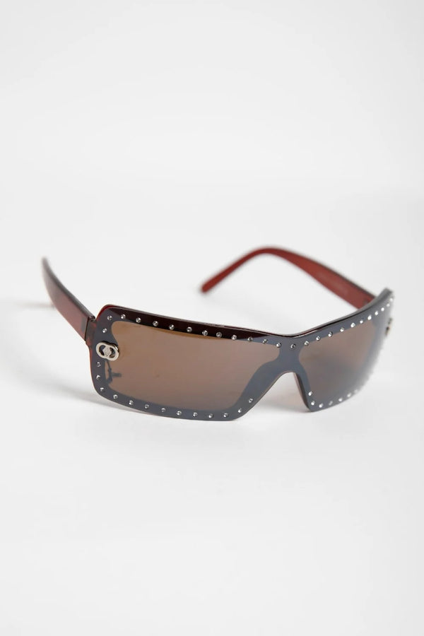 Femme Luxe Brown Rhinestone Square Frame Sunglasses - Elisa