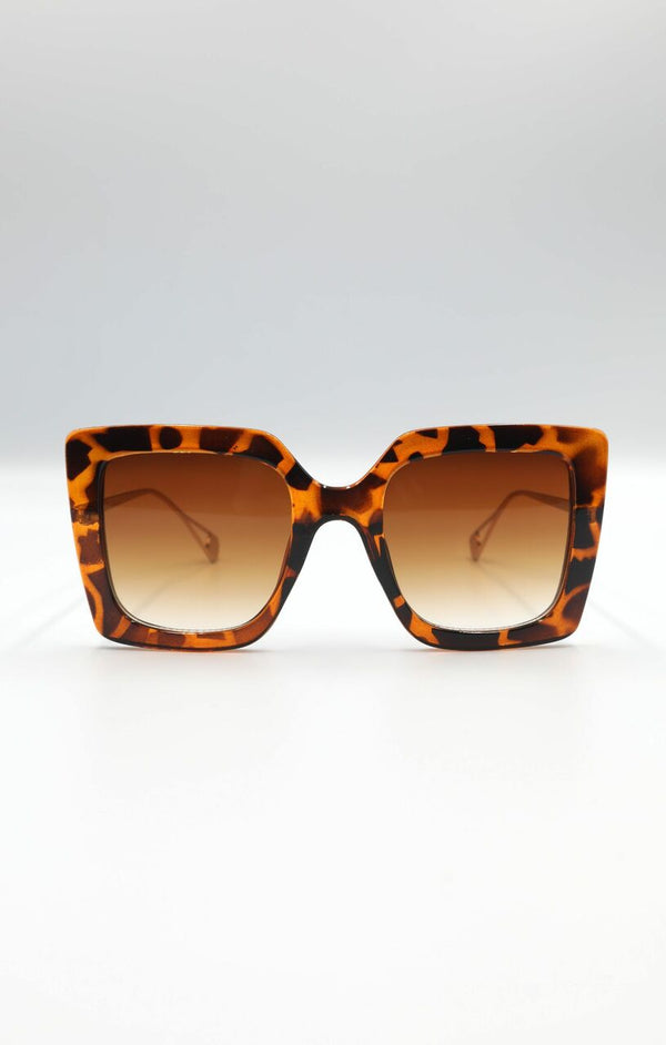 Femme Luxe Brown Tortoiseshell Oversized Square Sunglasses - Tilly