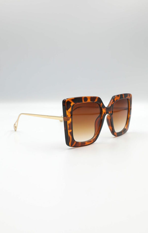 Femme Luxe Brown Tortoiseshell Oversized Square Sunglasses - Tilly
