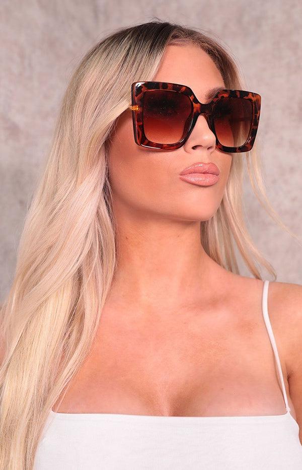 femme luxe Brown Tortoiseshell Oversized Square Sunglasses - Tilly