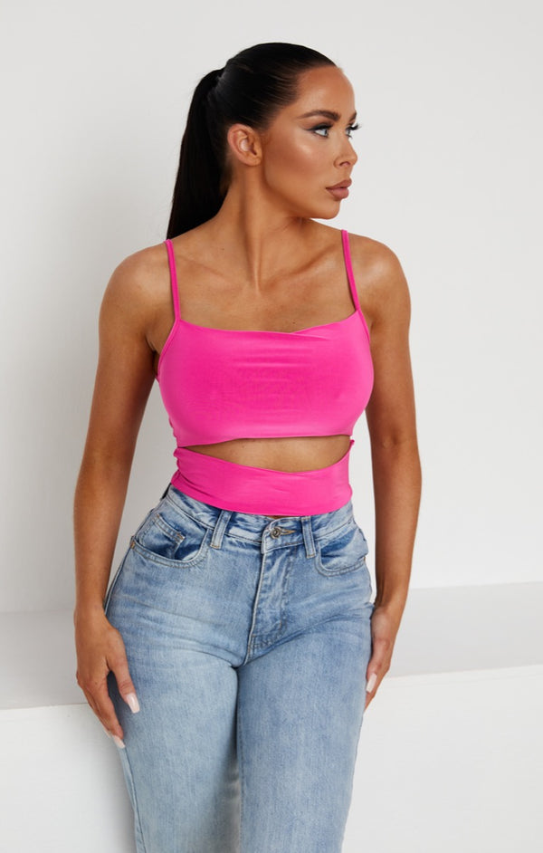 femme luxe Cerise Cut Out Slinky Strappy Crop Top - Milana