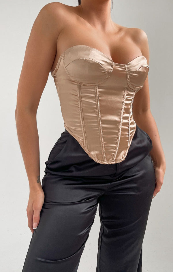 femme luxe Champagne Strapless Cup Detail Boned Corset Top - Fern