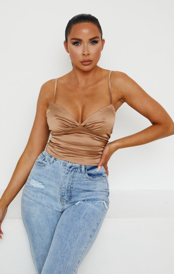 Femme Luxe Champagne Strappy V Neckline Bralette - Gabi