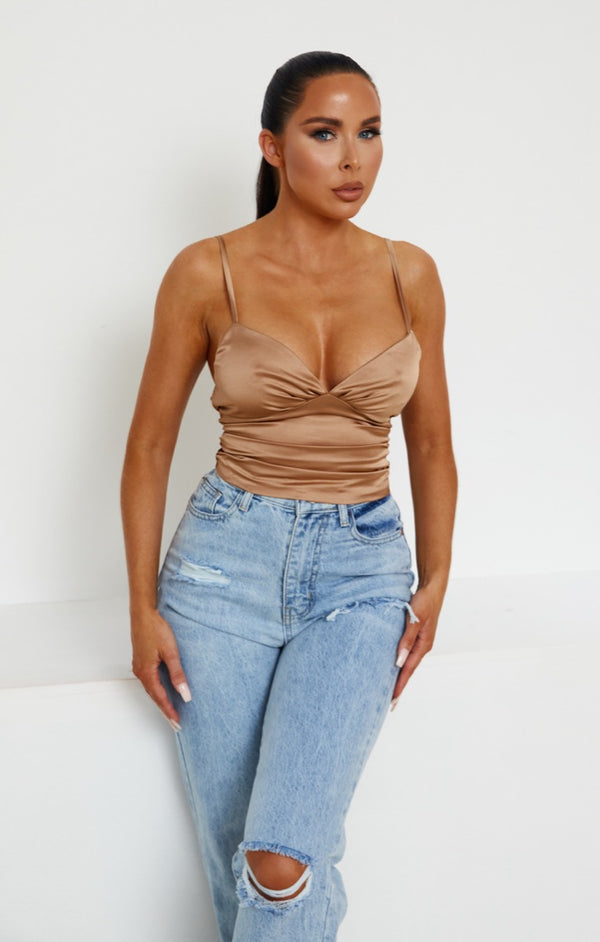 Femme Luxe Champagne Strappy V Neckline Bralette - Gabi