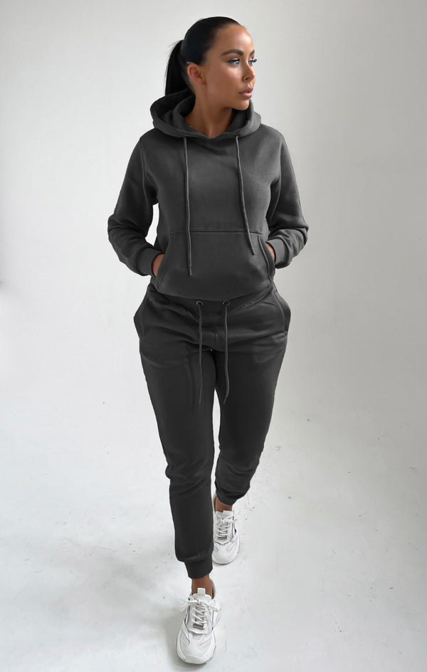 femme luxe Charcoal Hoodie & Cuffed Joggers Loungewear Set - Bellamy