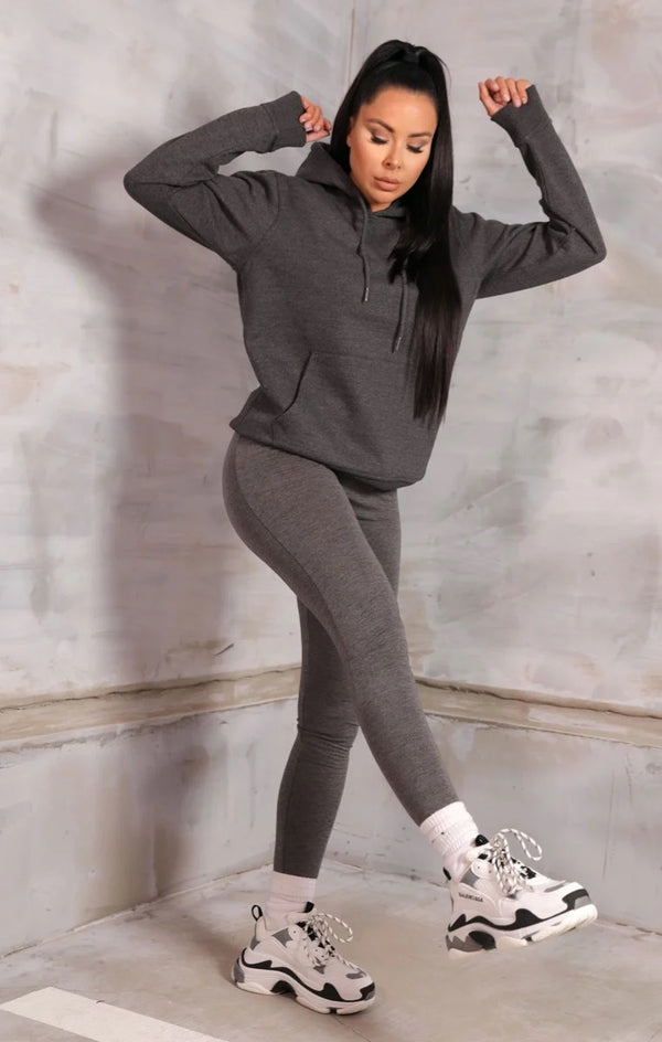 Femme Luxe Charcoal Oversized Long Sleeve Front Pocket Drawstring Fleece Hoodie - Stella