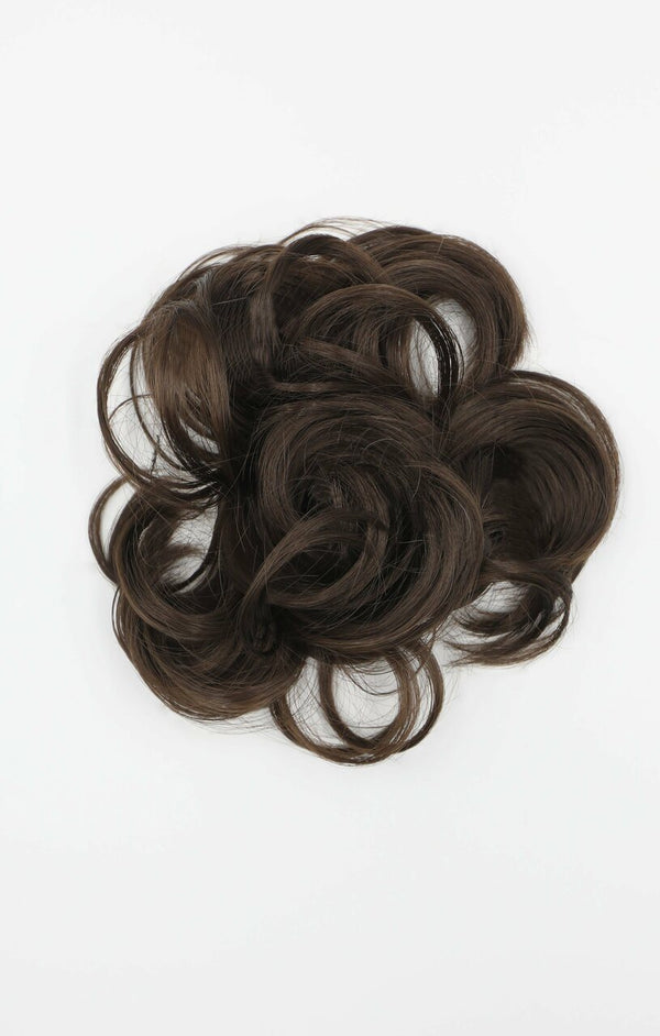 Femme Luxe Chocolate Brown Synthetic Drawstring And Clip Wavy Scrunchie Bun - Sophie