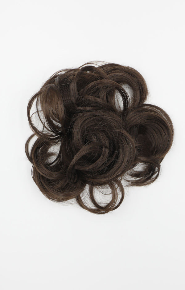 femme luxe Chocolate Brown Synthetic Drawstring And Clip Wavy Scrunchie Bun - Sophie