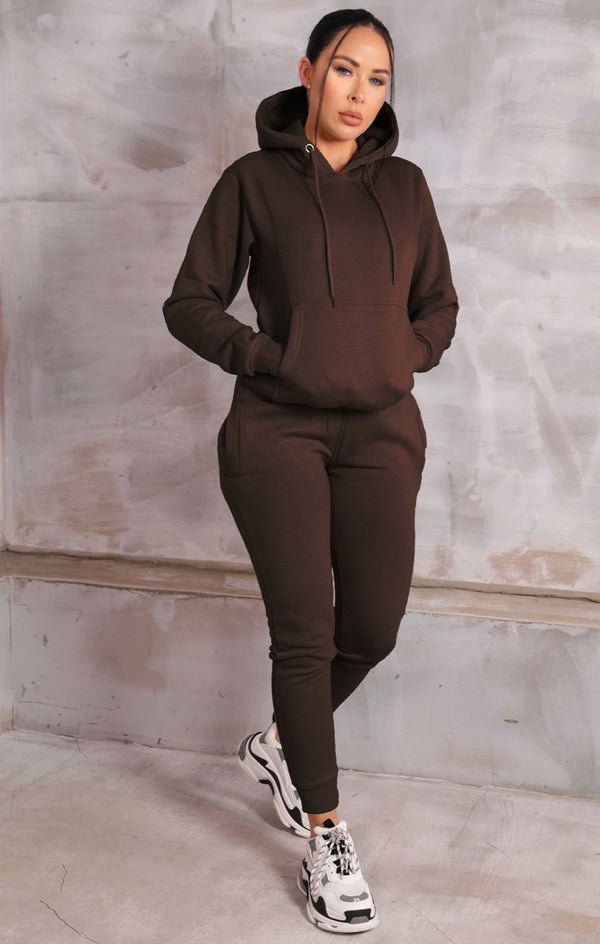Femme Luxe Chocolate Hoodie & Skinny Joggers Tracksuit Set - Bellamy
