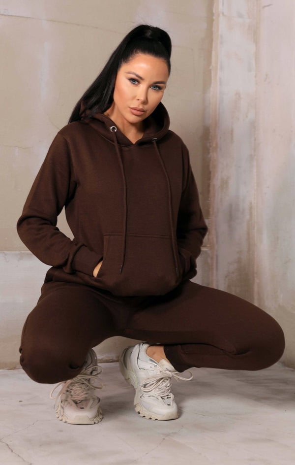 Femme Luxe Chocolate Hoodie & Skinny Joggers Tracksuit Set - Bellamy