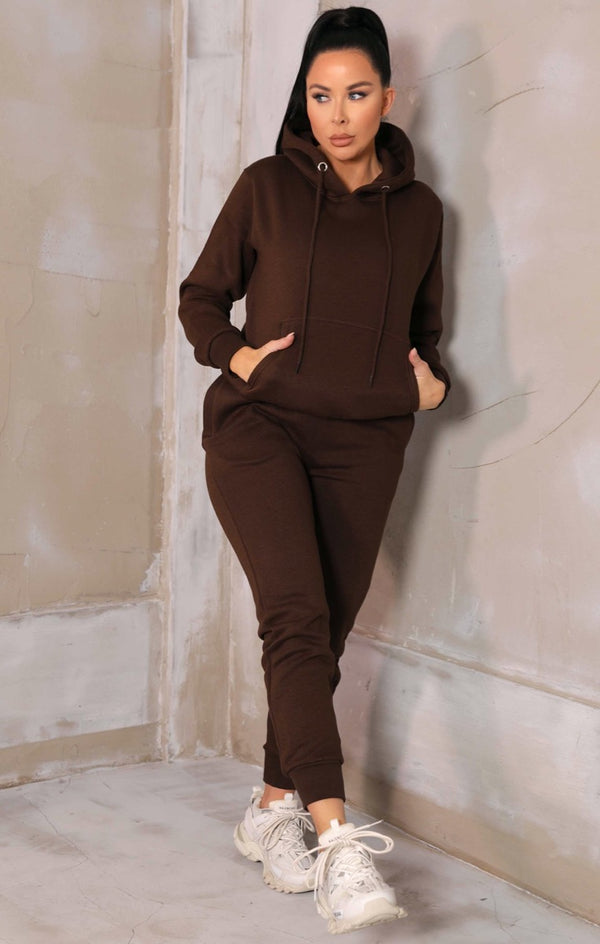 Femme Luxe Chocolate Hoodie & Skinny Joggers Tracksuit Set - Bellamy