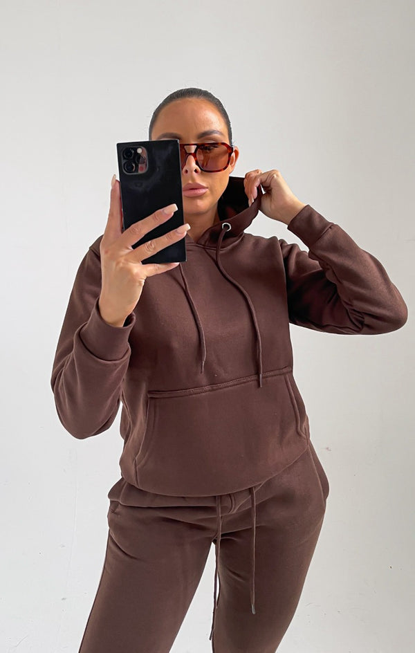 femme luxe Chocolate Hoodie & Skinny Joggers Tracksuit Set - Bellamy
