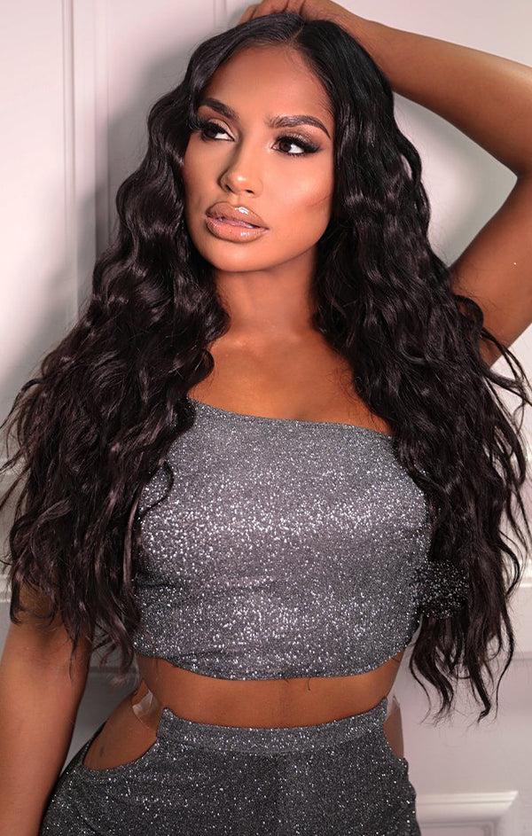 femme luxe Coffee Brown Thick 20" Synthetic Clip In Wavy Hair Extensions Set - Loren