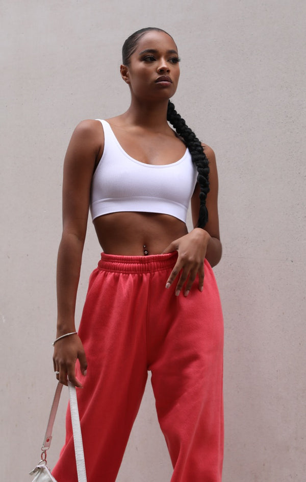 Femme Luxe Coral Oversized High Waisted Shirred Drawstring Pocket Detail Cuffed Joggers - Samira