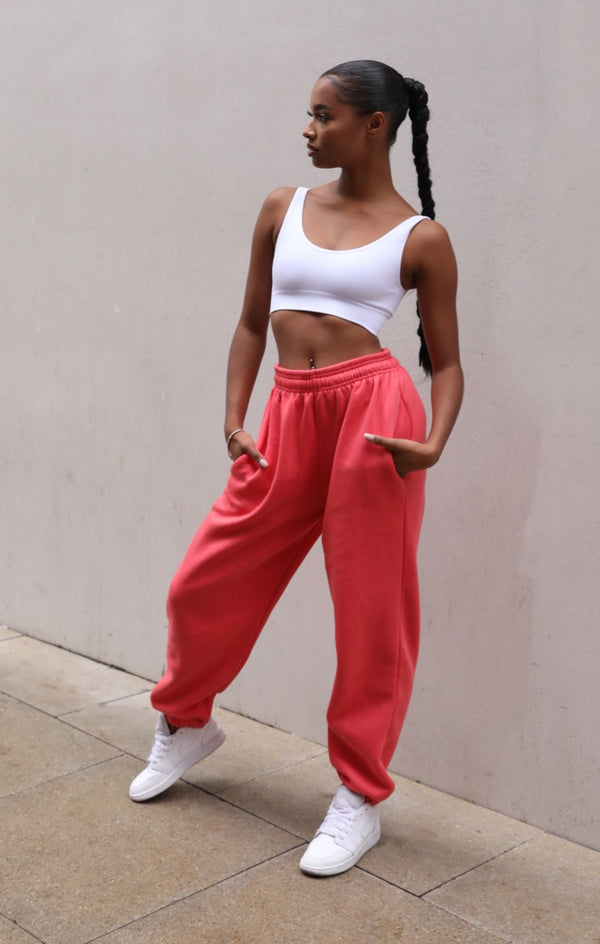 Femme Luxe Coral Oversized High Waisted Shirred Drawstring Pocket Detail Cuffed Joggers - Samira