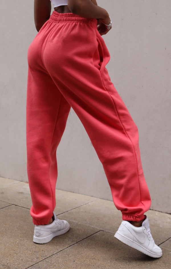 Femme Luxe Coral Oversized High Waisted Shirred Drawstring Pocket Detail Cuffed Joggers - Samira