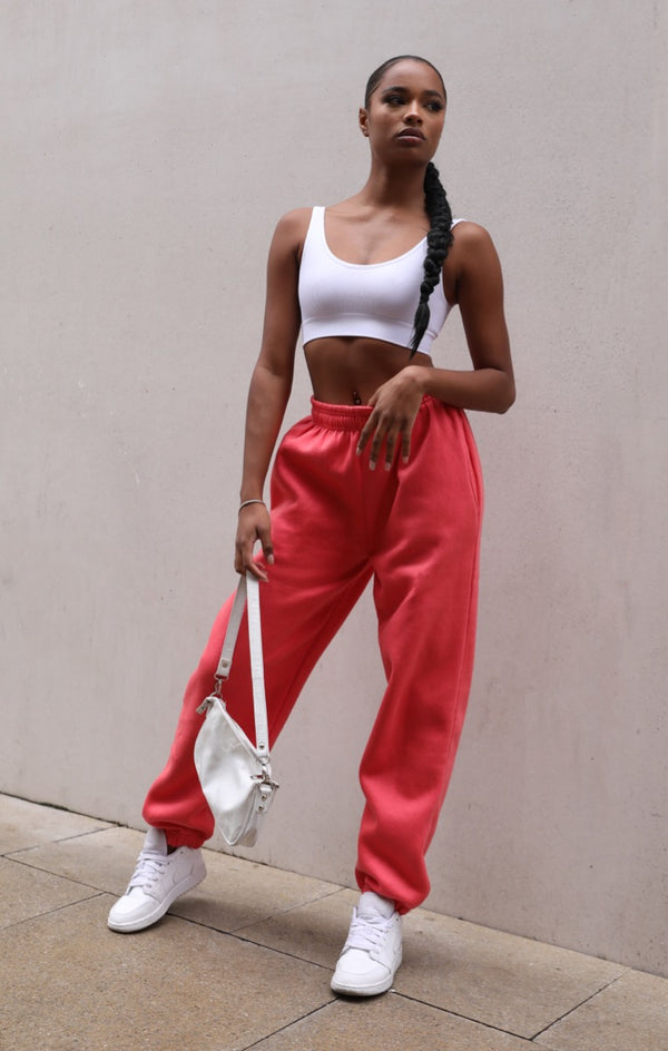 femme luxe Coral Oversized High Waisted Shirred Drawstring Pocket Detail Cuffed Joggers - Samira