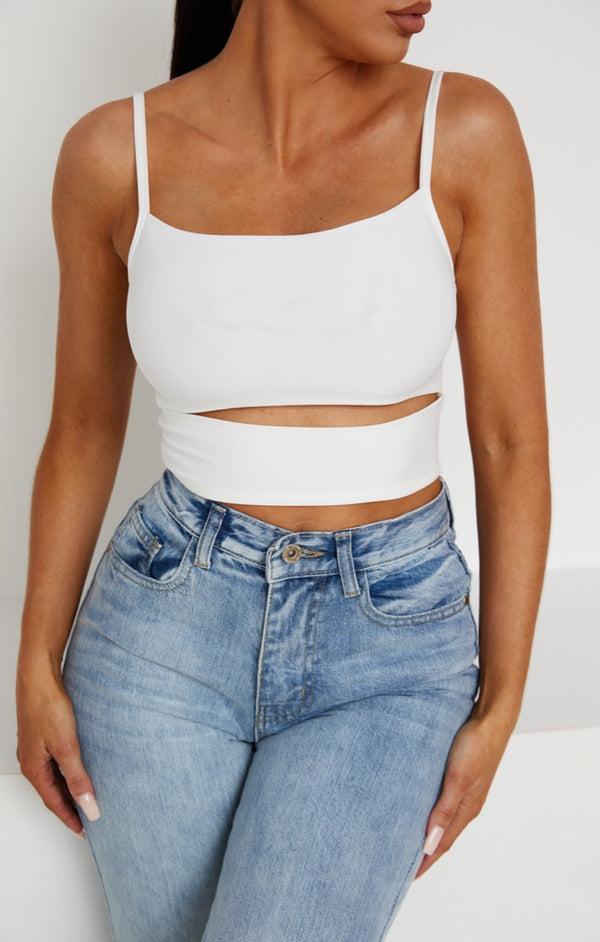 Femme Luxe CREAM CUT OUT SLINKY STRAPPY CROP TOP - MILANA