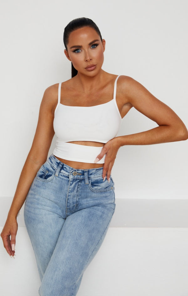 femme luxe CREAM CUT OUT SLINKY STRAPPY CROP TOP - MILANA