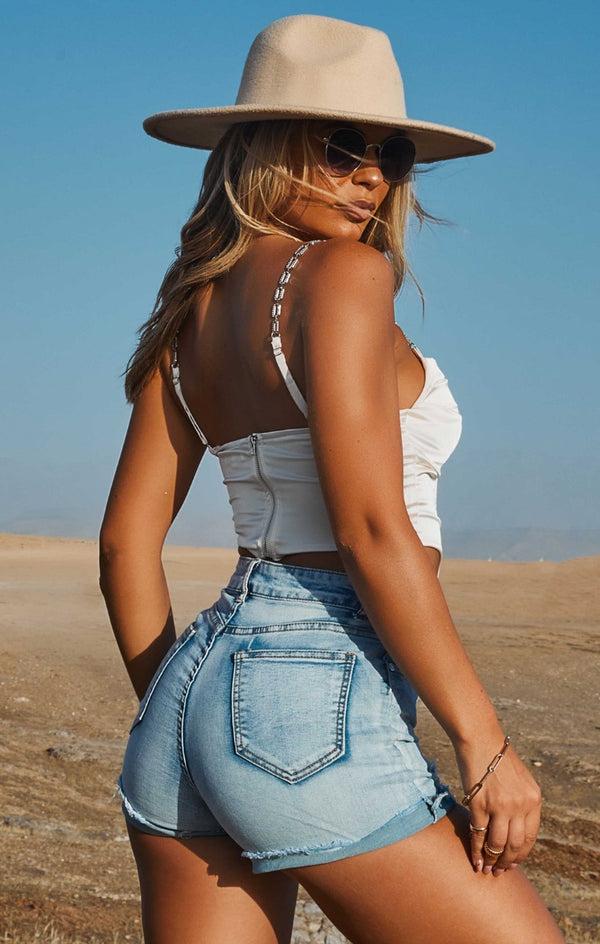 Femme Luxe Cream Diamante Straps Satin Corset Top - Hetty