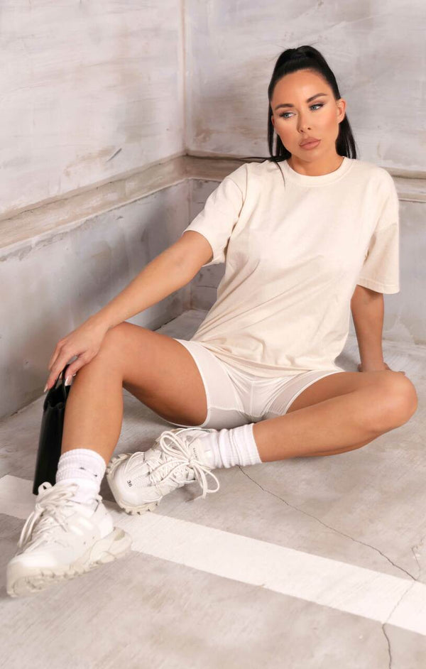 femme luxe Cream High-Waisted Soft Touch Casual Shorts-Crystal