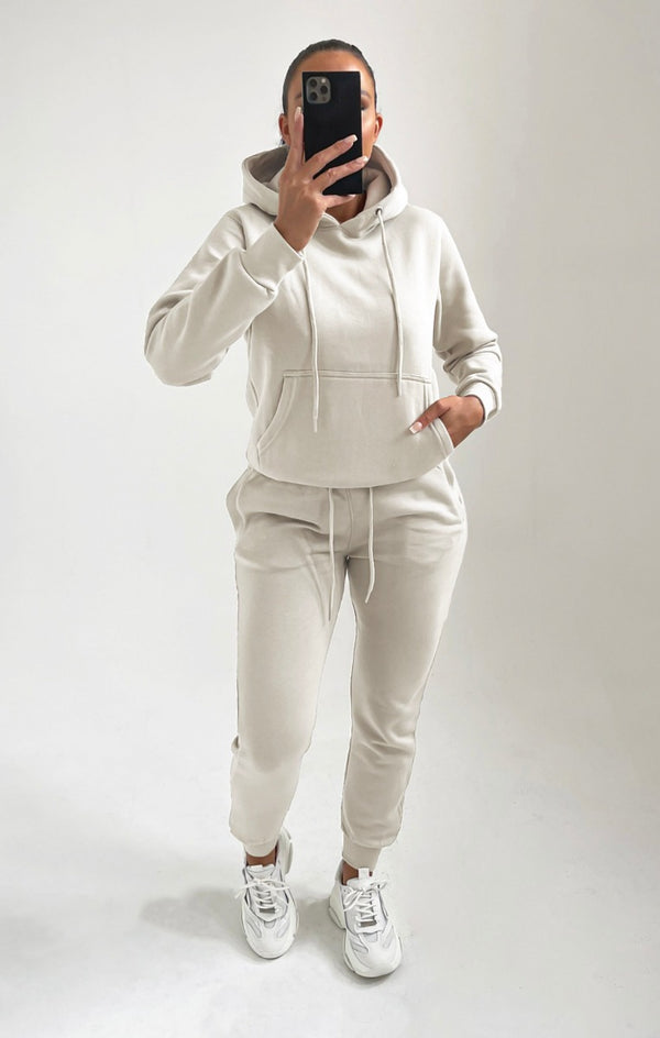 femme luxe Cream Hoodie & Cuffed Joggers Loungewear Set - Bellamy