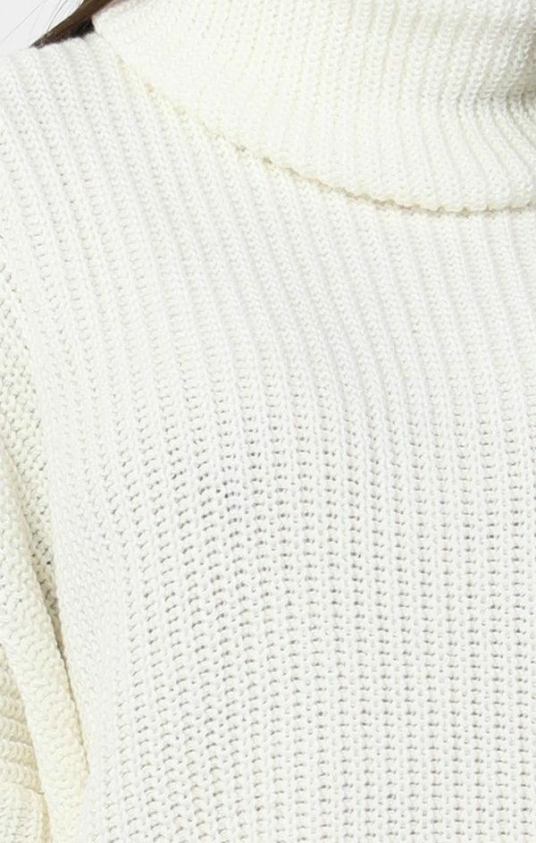 Femme Luxe Cream Knitted Oversized Polo Neck Jumper - Polly