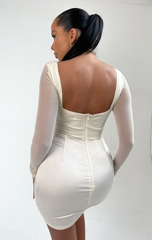 Femme Luxe Cream Long Sleeve Corset Bodycon Mini Dress - Nyasia