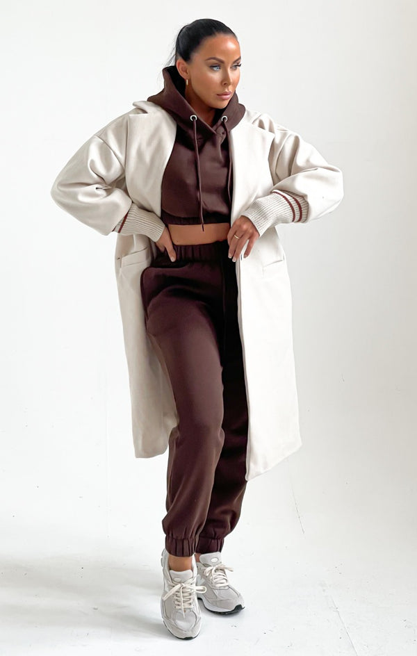 Femme Luxe Cream Longline Cuffed Sleeve Waterfall Coat - Drea