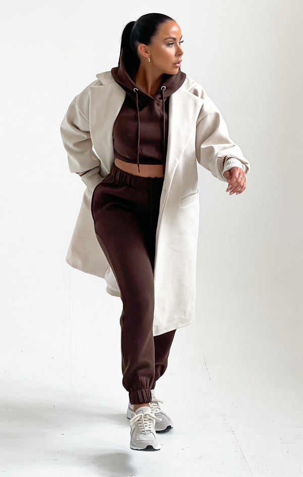 Femme Luxe Cream Longline Cuffed Sleeve Waterfall Coat - Drea