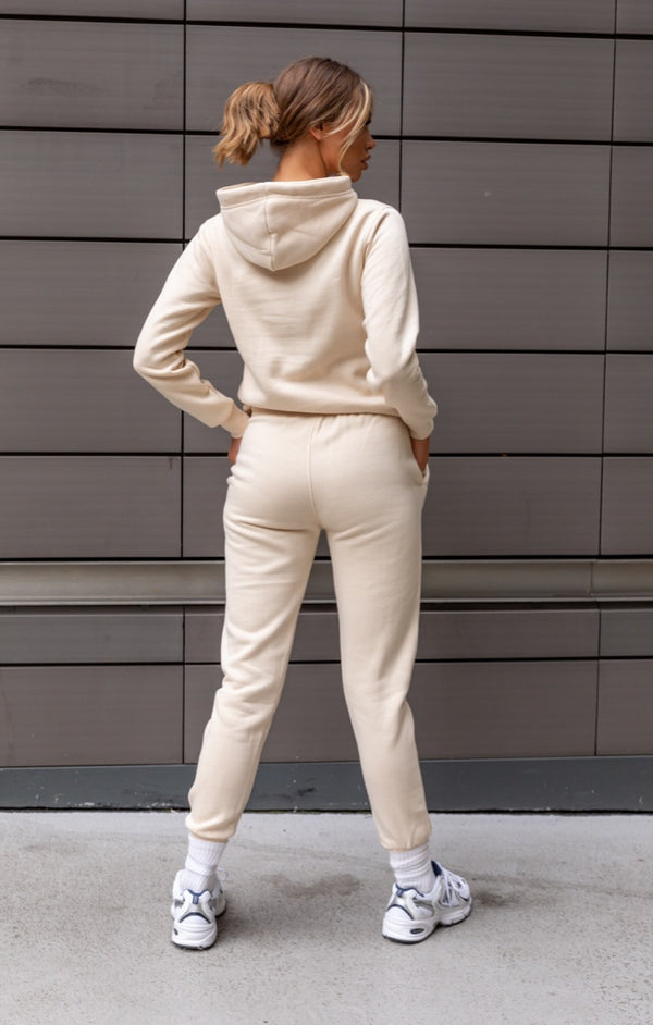 Femme Luxe Cream Oversized Hoodie & High Waisted Seam Front Cuffed Joggers Loungewear Set - Martha