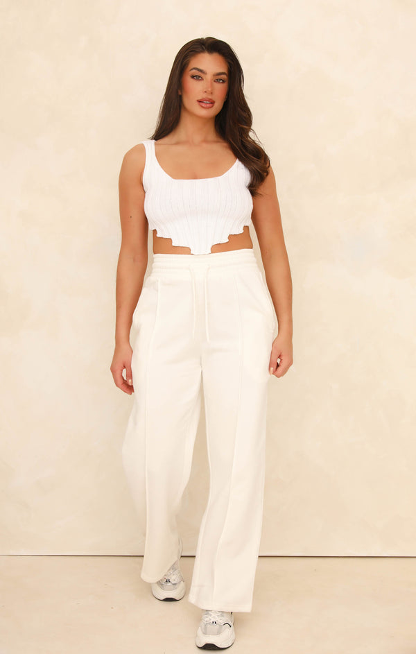 Femme Luxe Cream Seam Detail Loose Leg Joggers With Functional Drawcord - Lyla