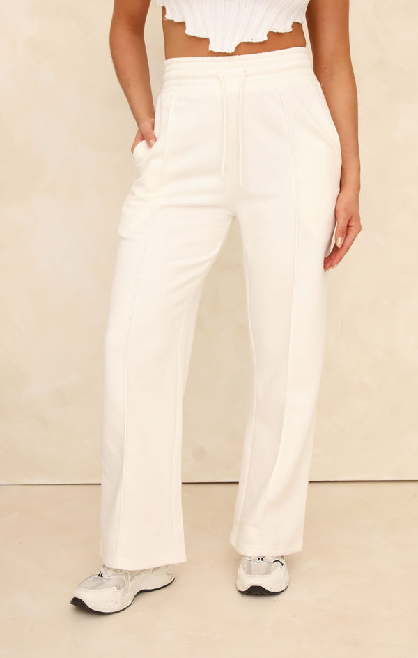 Femme Luxe Cream Seam Detail Loose Leg Joggers With Functional Drawcord - Lyla