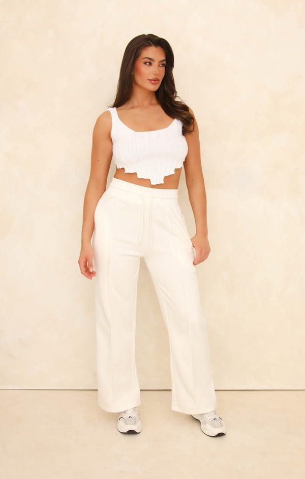 femme luxe Cream Seam Detail Loose Leg Joggers with Functional Drawcord - Lyla