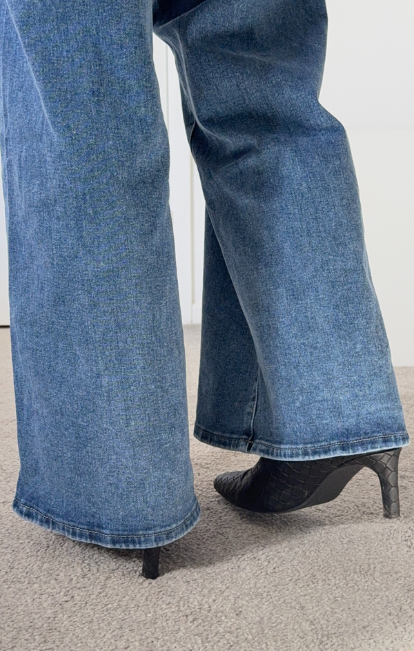 Femme Luxe Dark Blue Straight Leg Loose Fit Jeans- Sorna