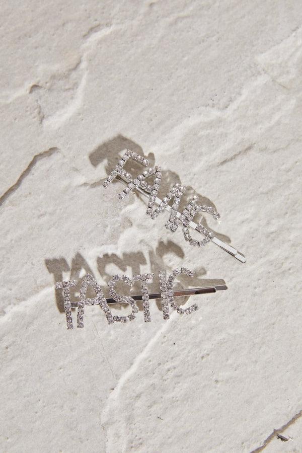 femme luxe Fang Tastic Diamante Hair Slides Two Pack-Karina