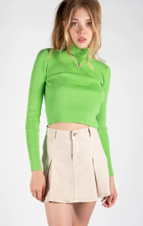 femme luxe Beige Denim Pleated Mini Skirt - Cassara