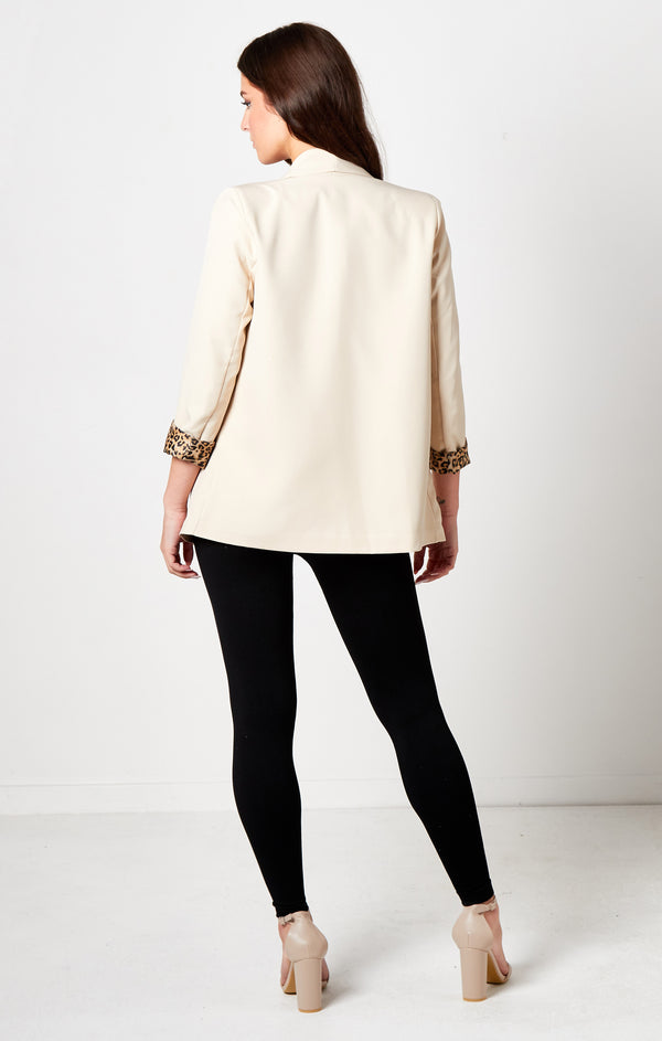 Femme Luxe Beige Leopard Lined Blazer - Emma