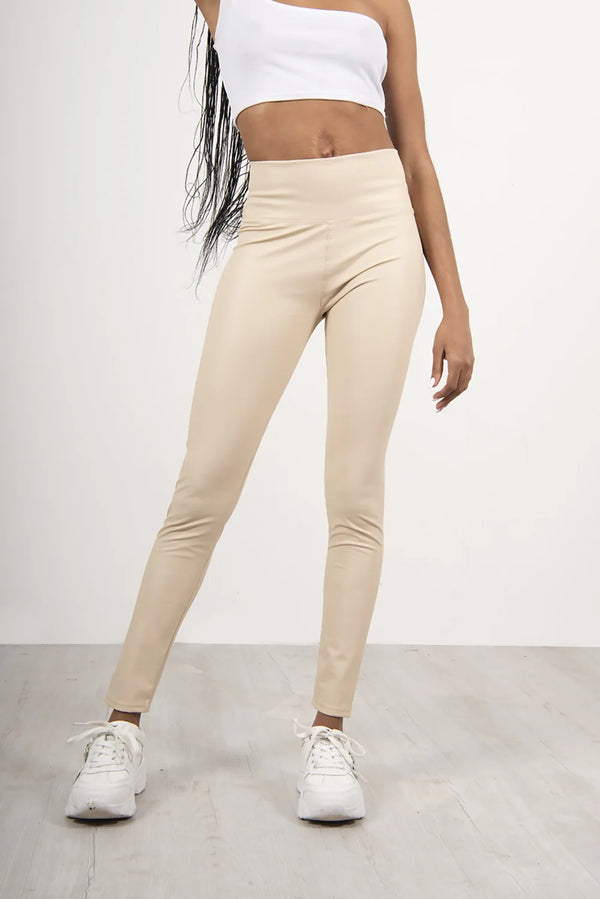 femme luxe Beige Pu High Waisted Legging - Nicki